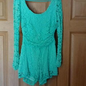 Turquoise Lace Long Sleeve Romper